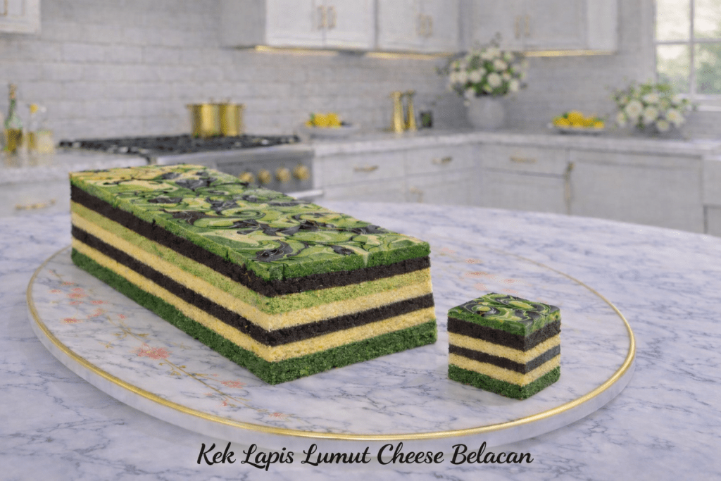 kek lapis lumut cheese belacan